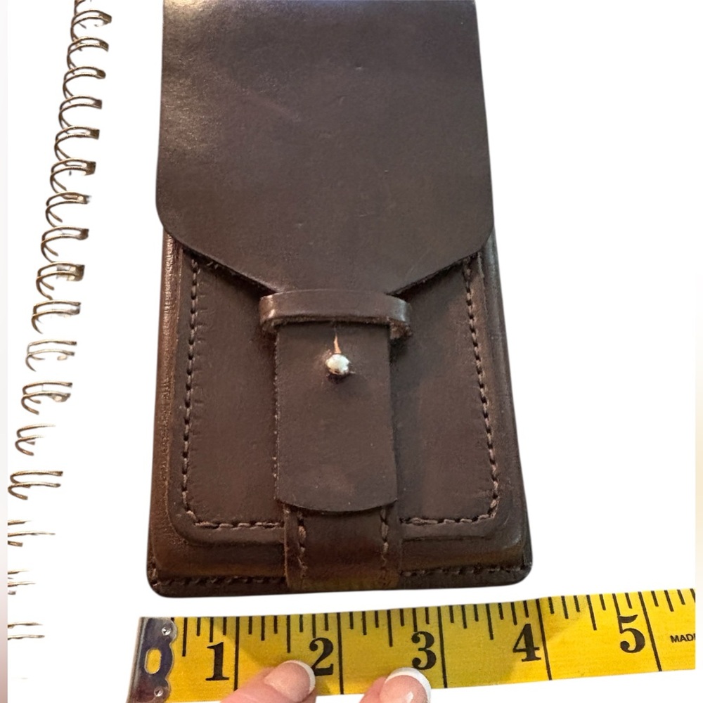Handcrafted Brown Leather Phone Case, metal hardware, pre-owned but not used.
